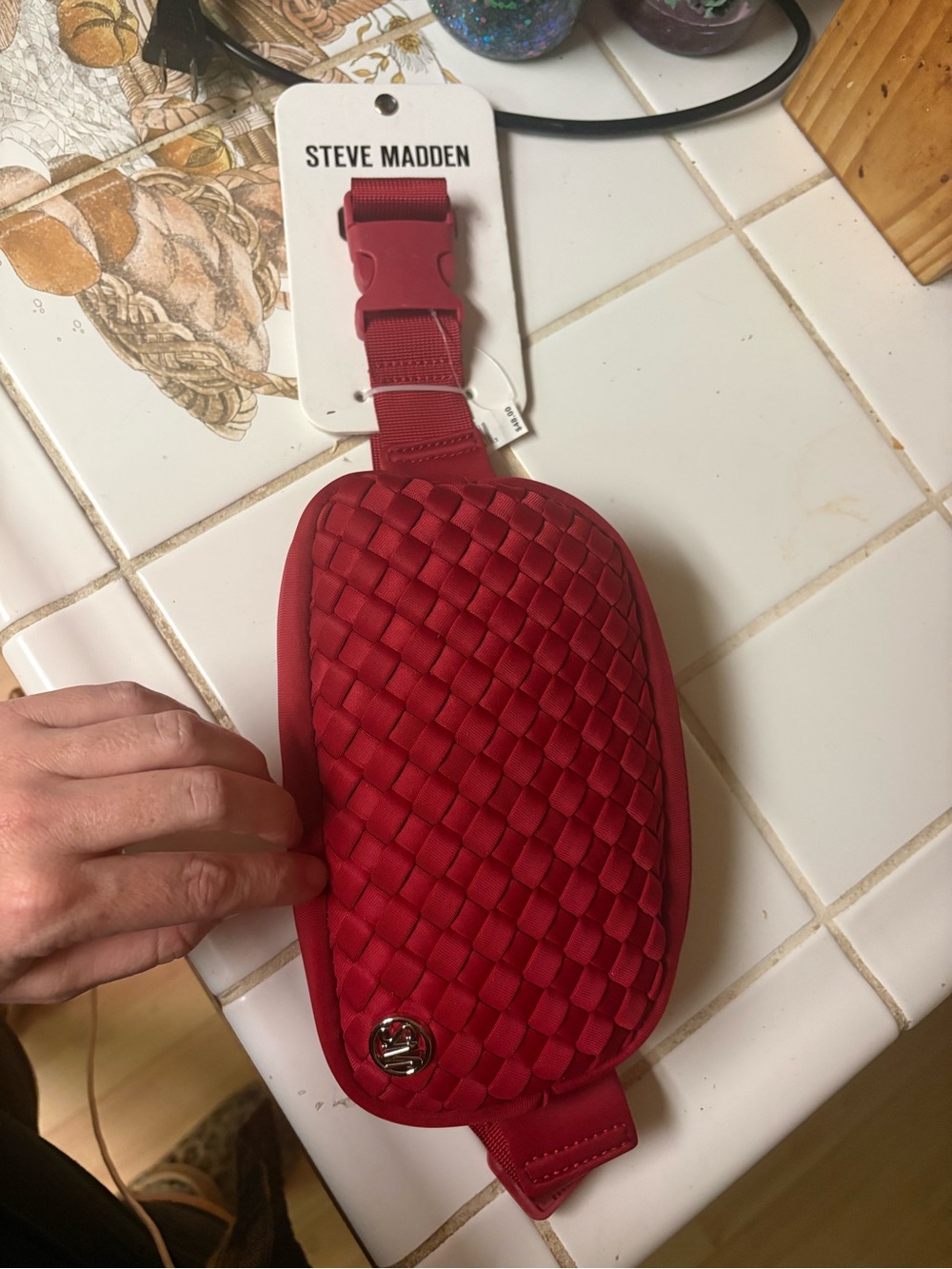 Steve Madden Red Woven Belt Bag with Quick-Release Buckle